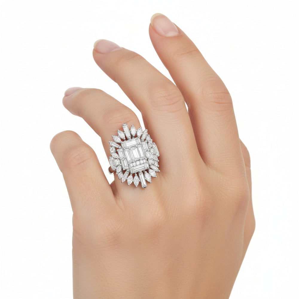 Natural Diamond Statement Ring in 18K White Gold | Flashy