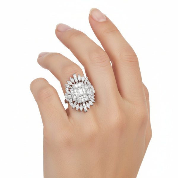 Natural Diamond Statement Ring in 18K White Gold | Flashy hover