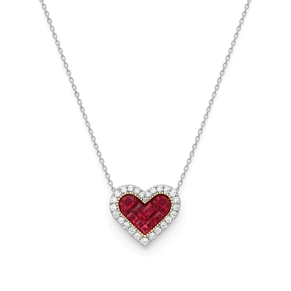 18K White Gold Ruby & Diamond Pendant Necklace | Flashy