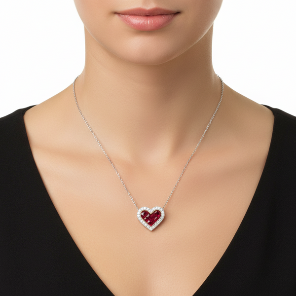 18K White Gold Ruby & Diamond Pendant Necklace | Flashy hover