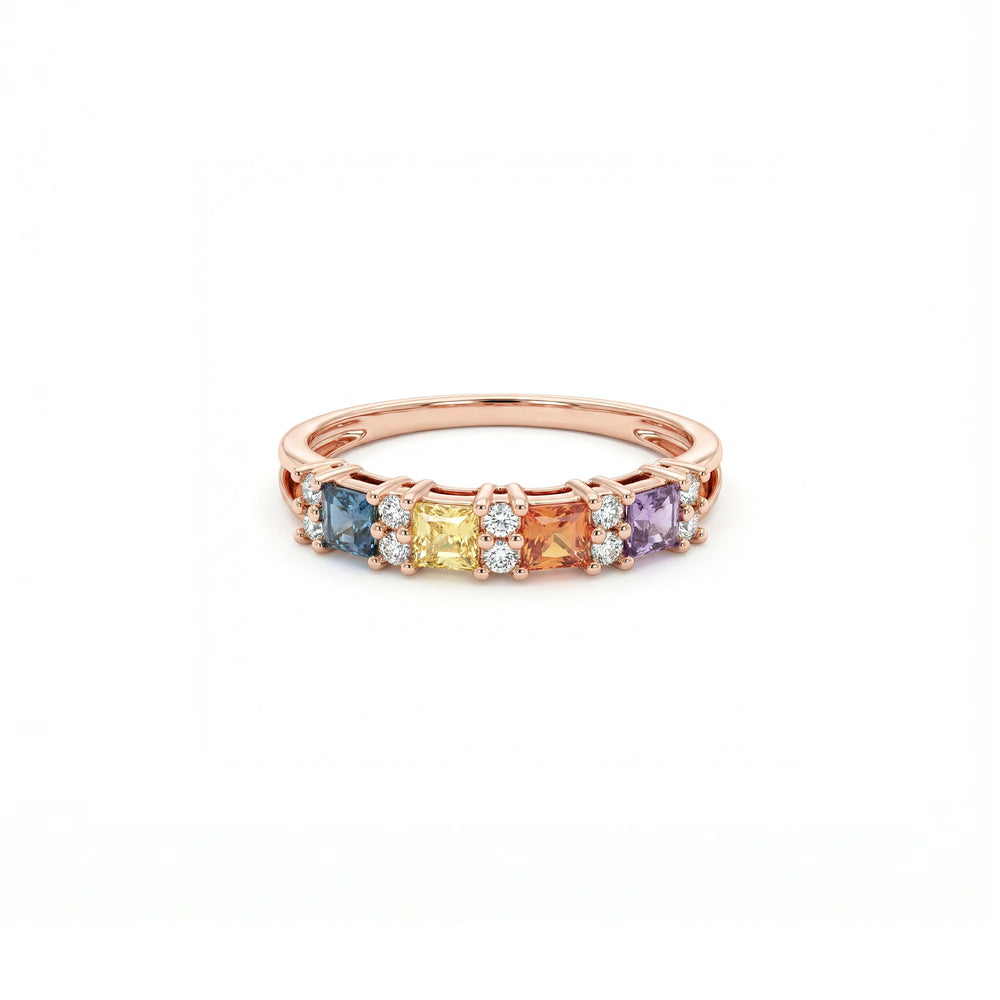 18K Rose Gold Sapphire & Natural Diamond Stacking Ring
