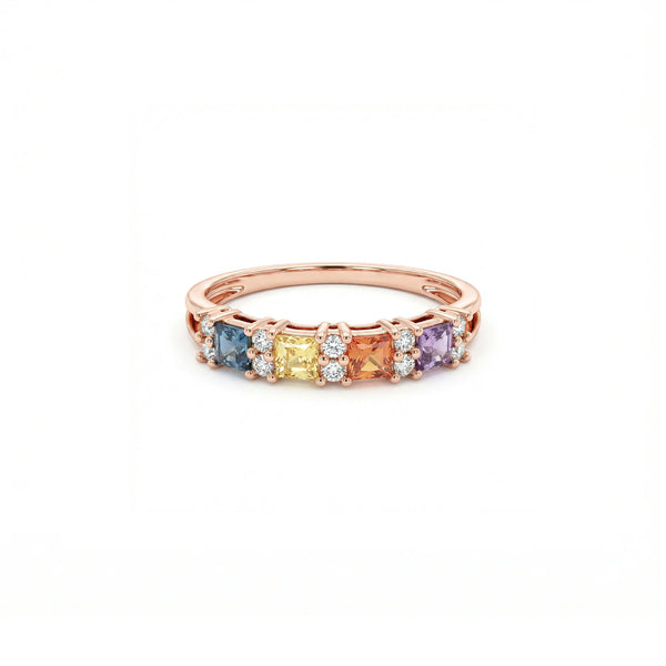 18K Rose Gold Sapphire & Natural Diamond Stacking Ring