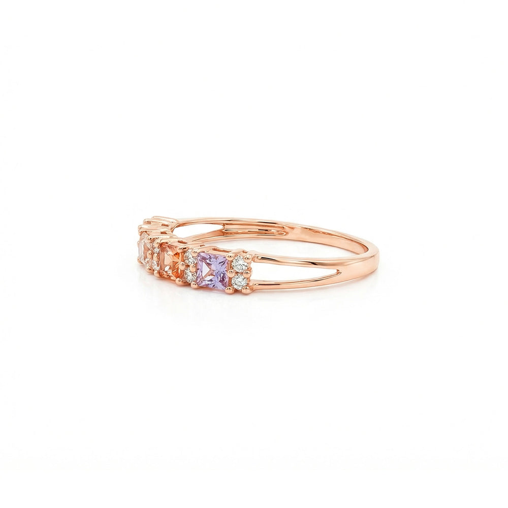 18K Rose Gold Sapphire & Natural Diamond Stacking Ring