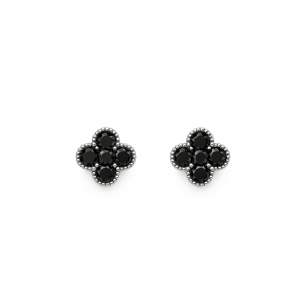 Black Natural Diamond Stud Earrings in 18K White Gold