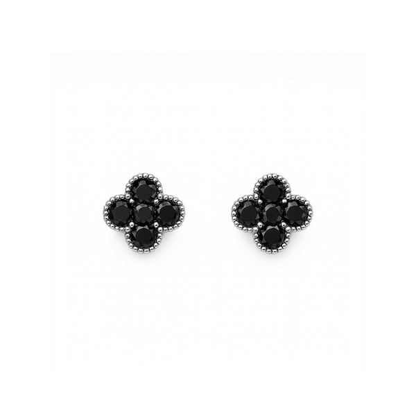 Black Natural Diamond Stud Earrings in 18K White Gold