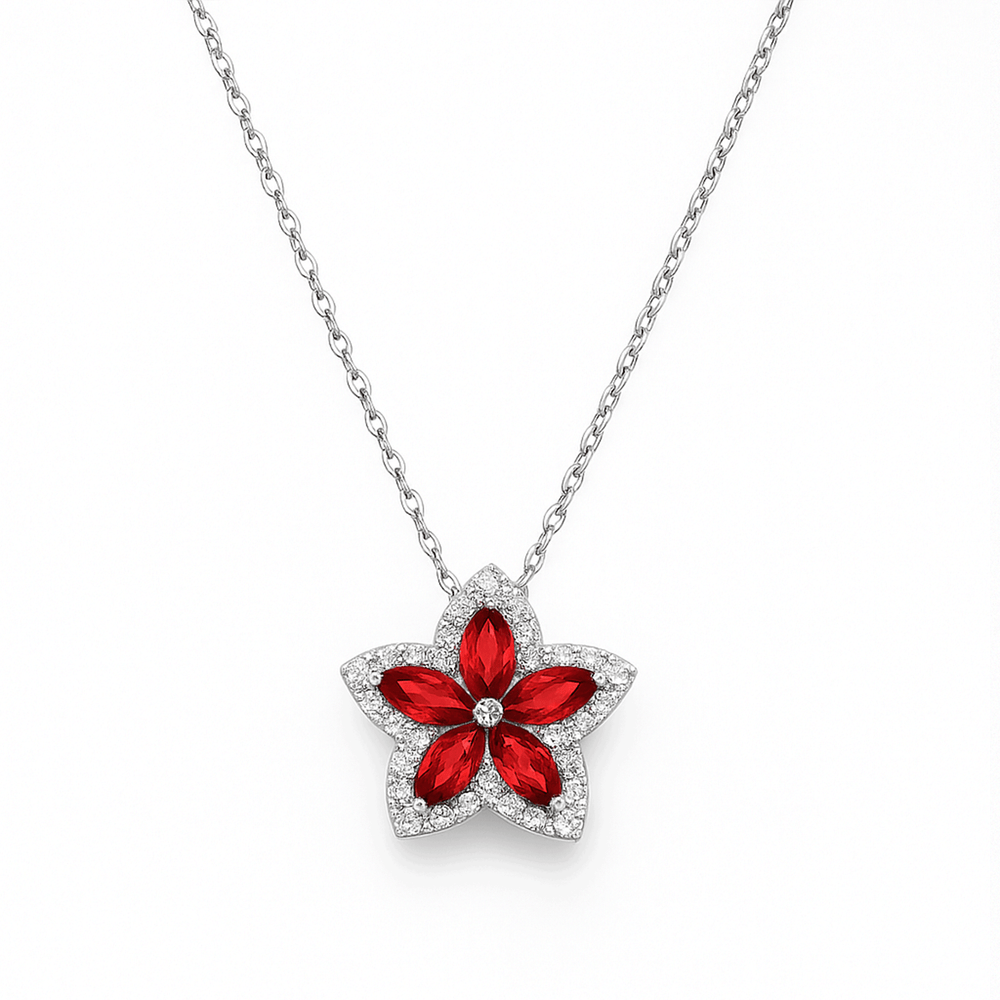 18K White Gold Ruby & Diamond Necklace | Flashy Jewellery