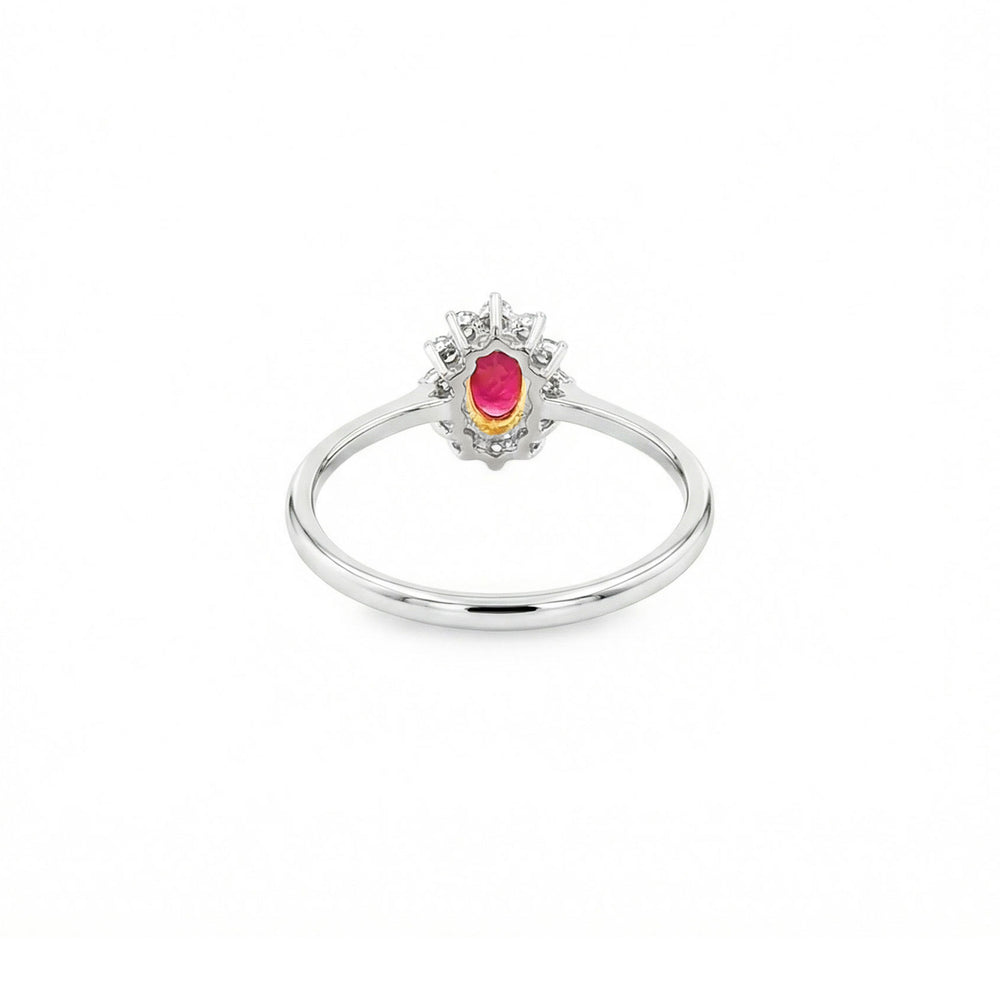 18K White Gold Sapphire & Ruby Diamond Halo Engagement Ring