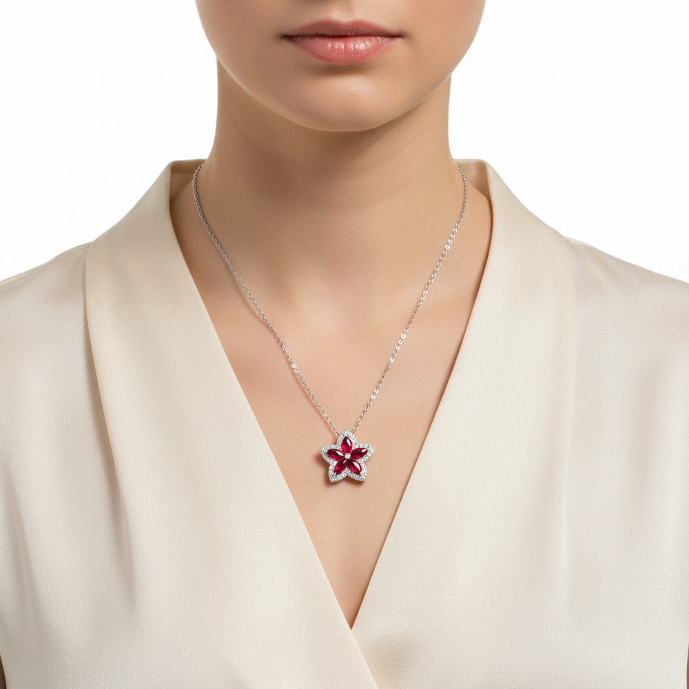 18K White Gold Ruby & Diamond Necklace | Flashy Jewellery