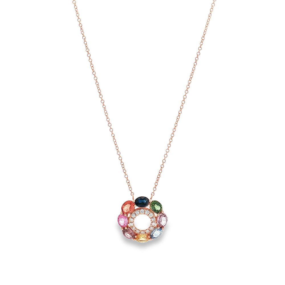 Rose Gold Sapphire Diamond Pendant Necklace 14K