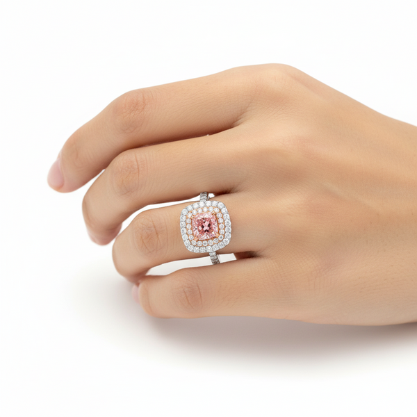 Natural Diamond Halo Engagement Ring 18K White Gold hover