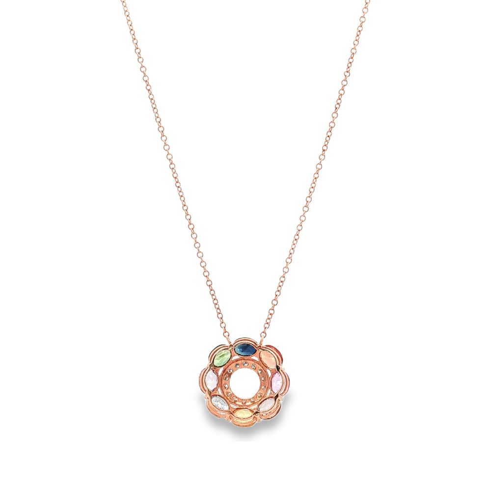 Rose Gold Sapphire Diamond Pendant Necklace 14K