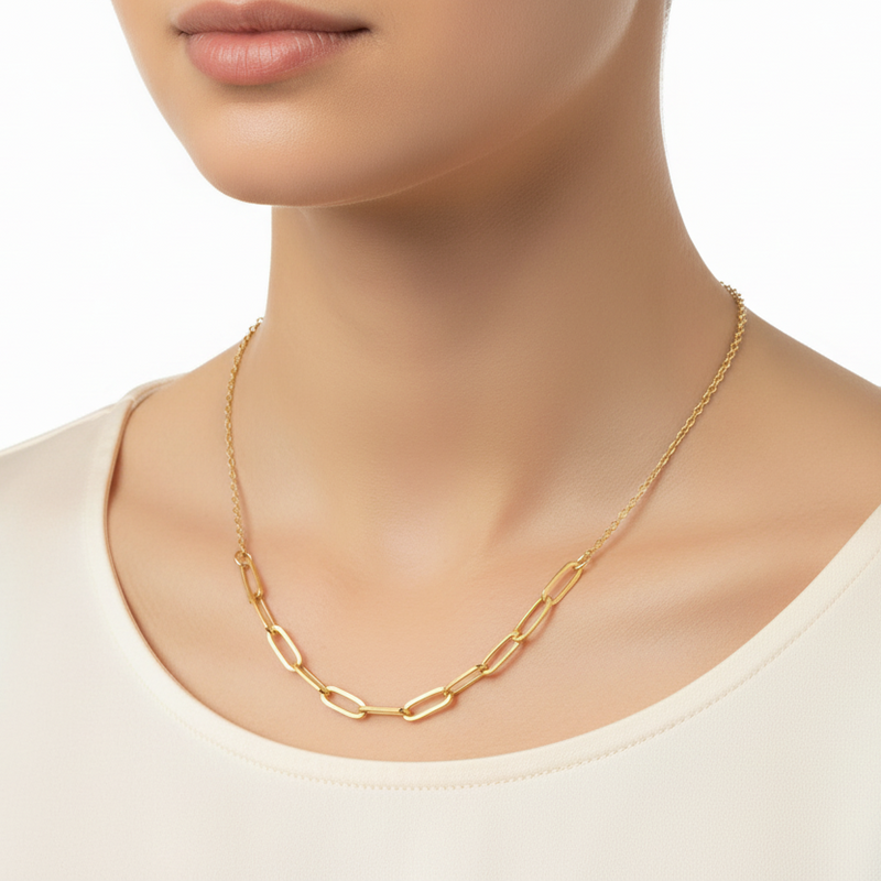 18K Gold Paper Clip Chain Necklace | Minimalist Luxury Chain