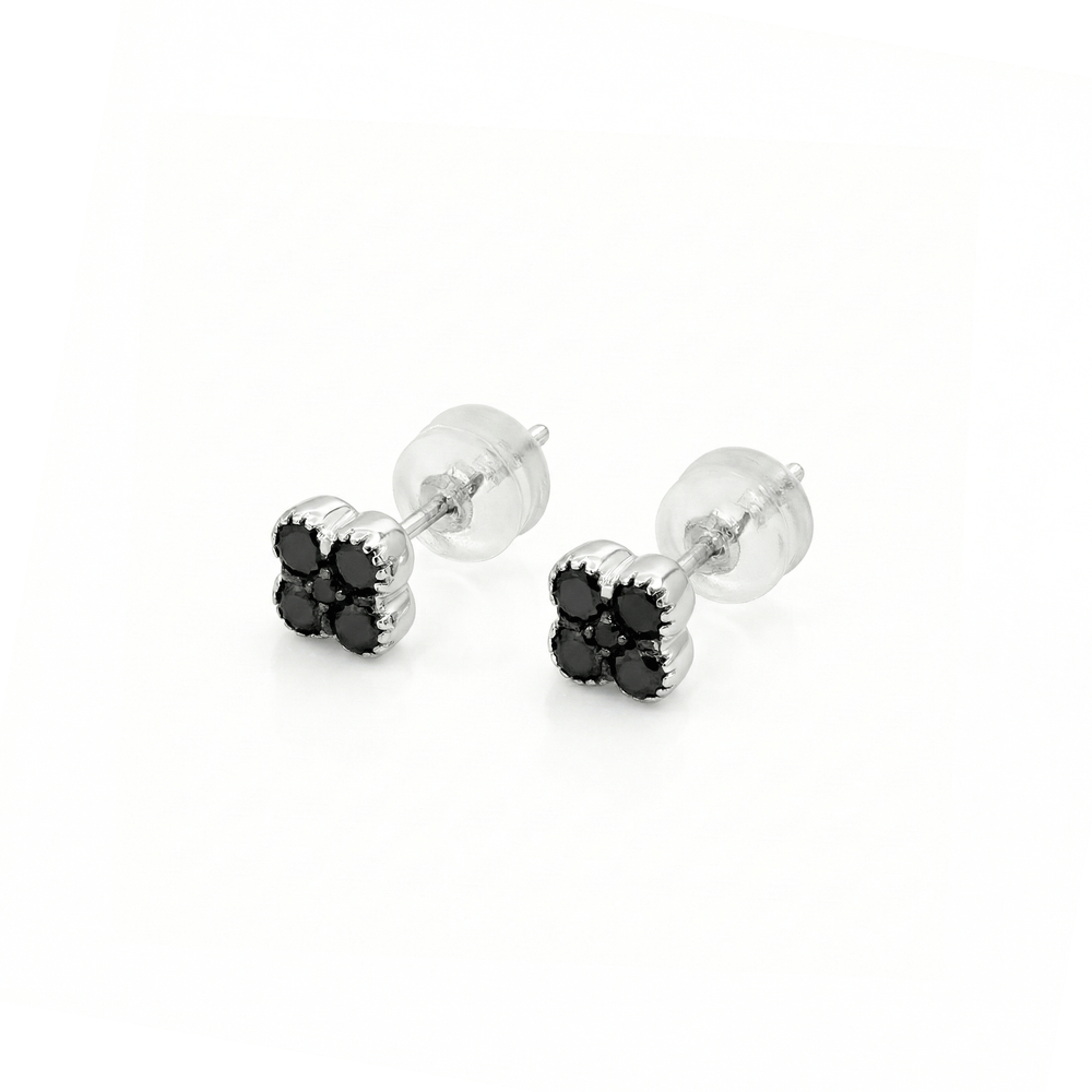 Black Natural Diamond Stud Earrings in 18K White Gold