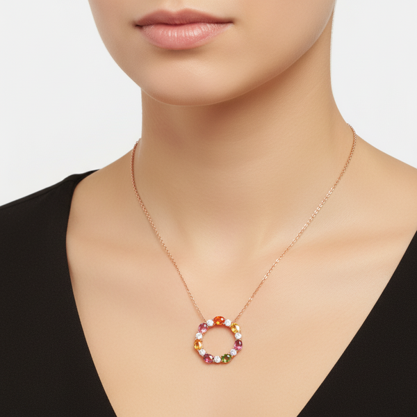 Natural Diamond Sapphire Rose Gold Pendant | Flashy Jewellery hover