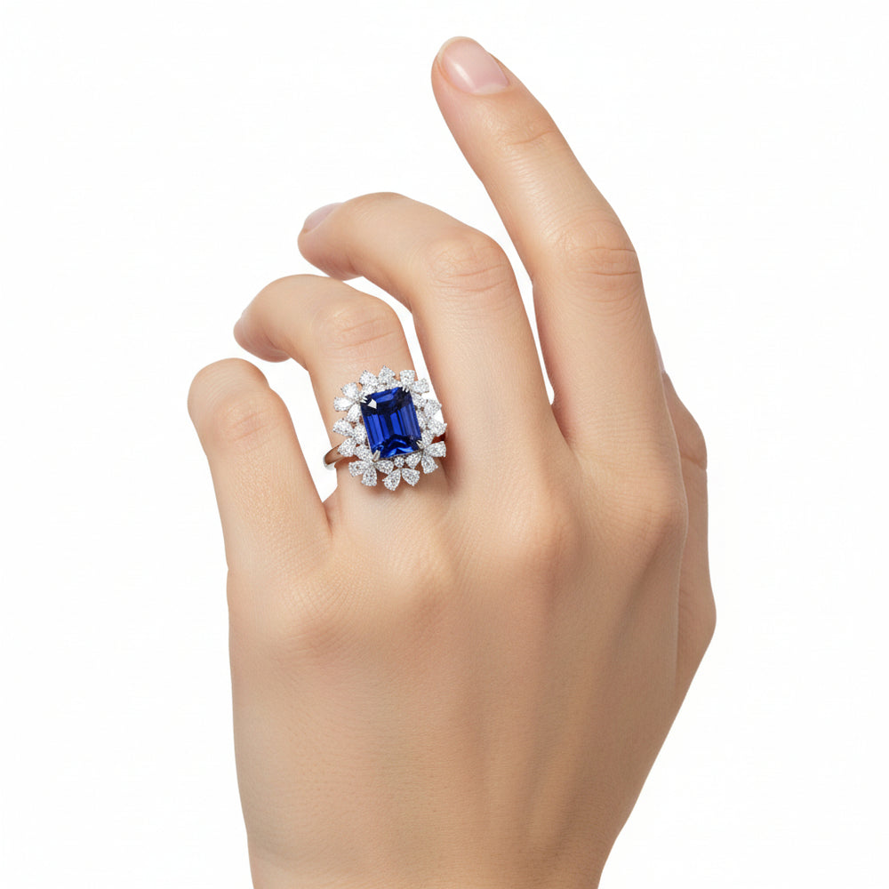 Natural Diamond Tanzanite Statement Ring | 18K White Gold