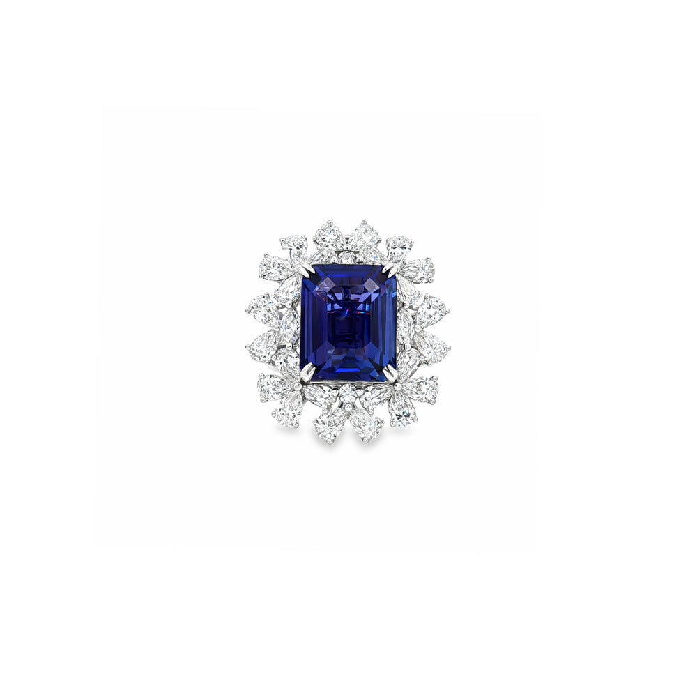 Natural Diamond Tanzanite Statement Ring | 18K White Gold