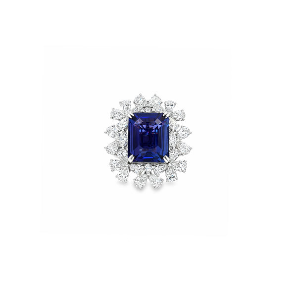 Natural Diamond Tanzanite Statement Ring | 18K White Gold