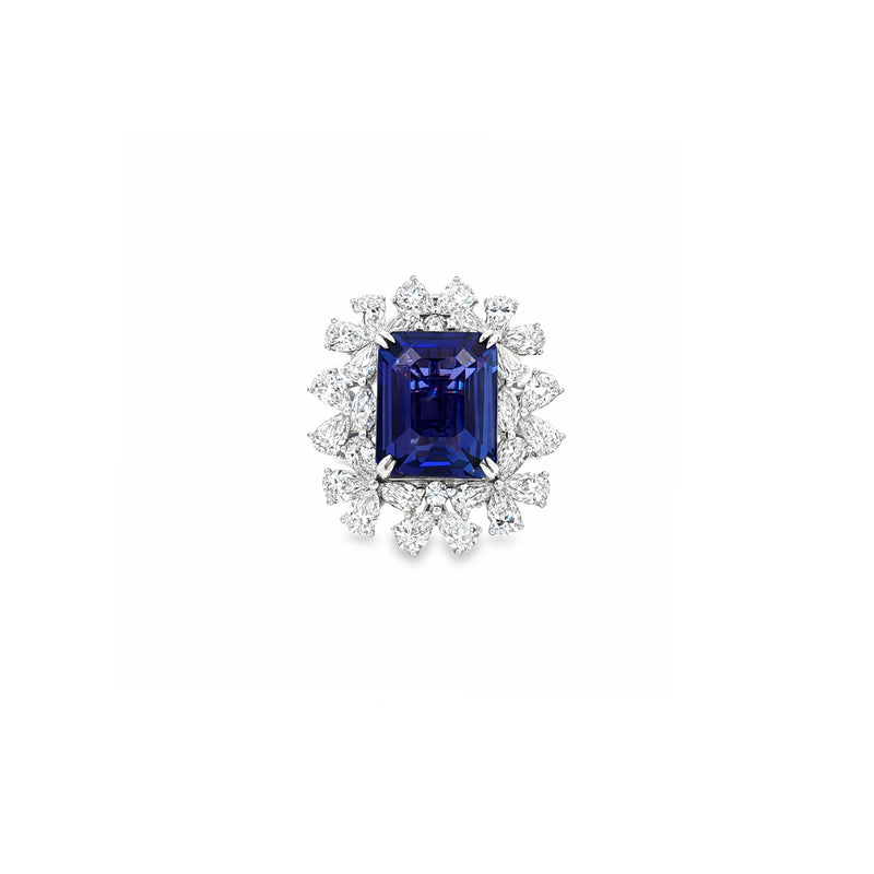 Natural Diamond Tanzanite Statement Ring | 18K White Gold