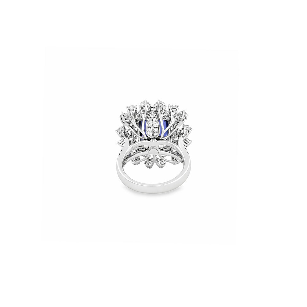 Natural Diamond Tanzanite Statement Ring | 18K White Gold