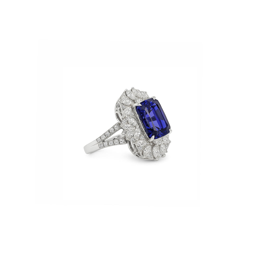 Natural Diamond Tanzanite Statement Ring | 18K White Gold