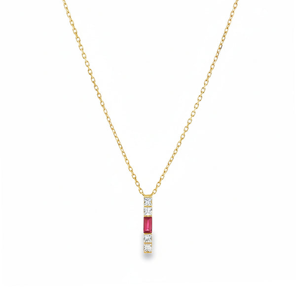 18K Gold Ruby & Emerald with Natural Diamond Pendant Necklace