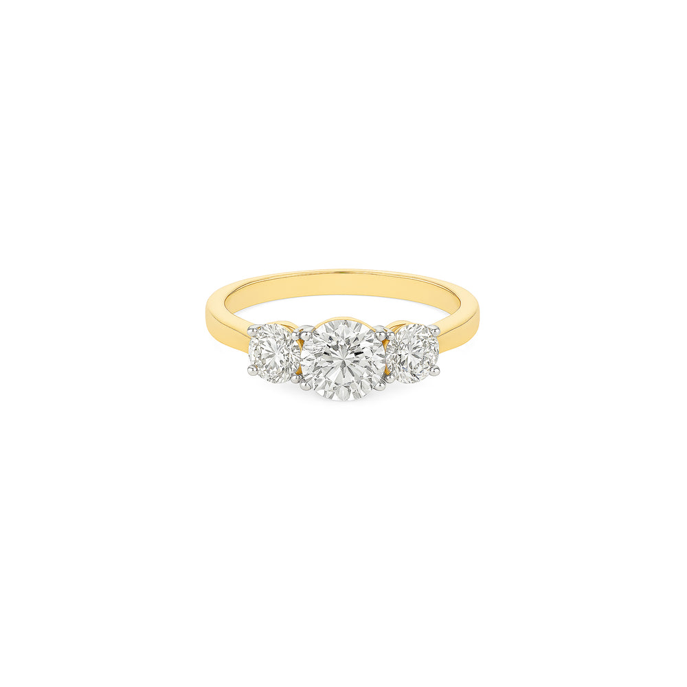 Natural Diamond Three Stone Engagement Ring | 18K Gold