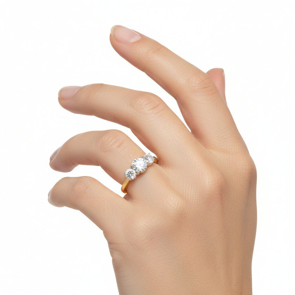 Natural Diamond Three Stone Engagement Ring | 18K Gold