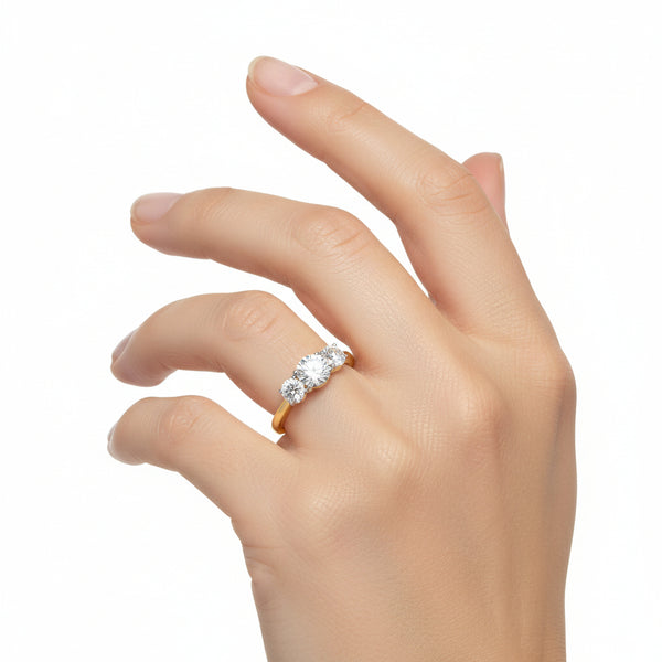 Natural Diamond Three Stone Engagement Ring | 18K Gold hover