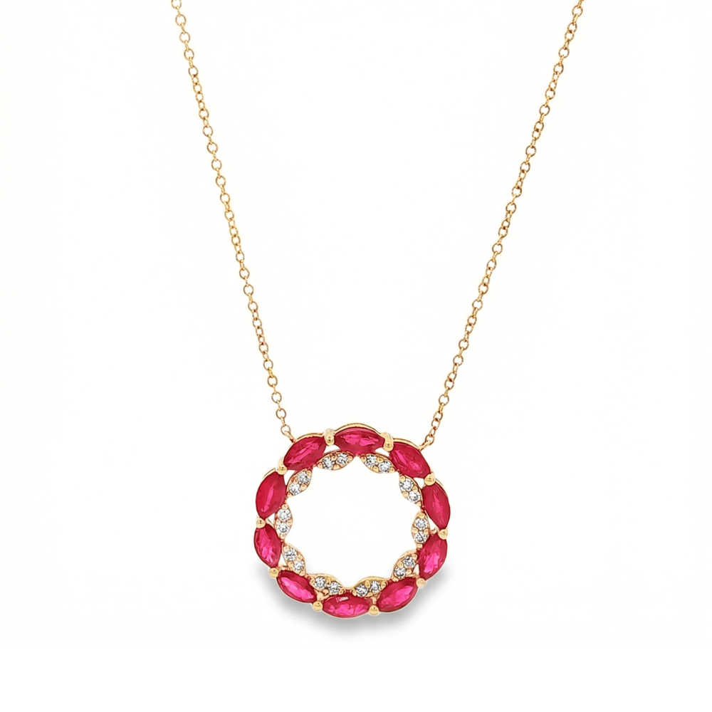 18K Yellow Gold Ruby & Diamond Necklace Pendant