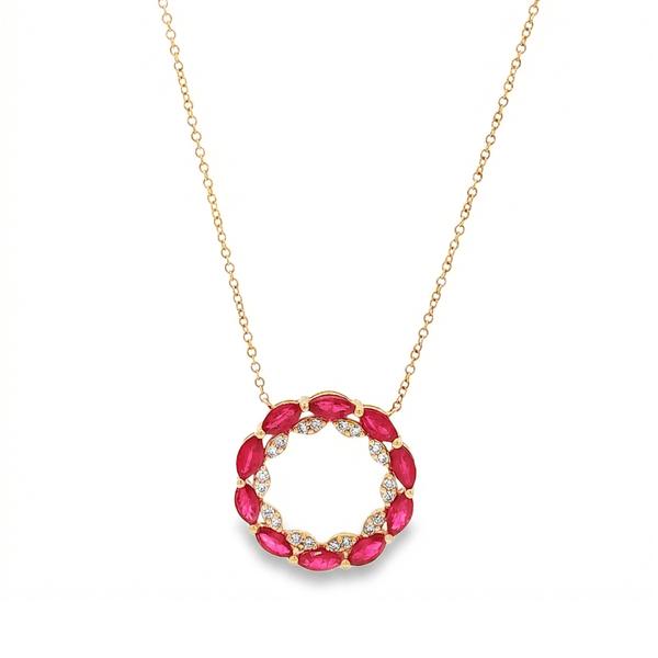 18K Yellow Gold Ruby & Diamond Necklace Pendant