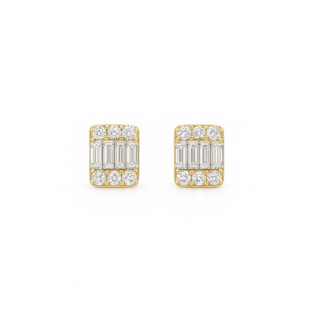 Natural Diamond Stud Earrings in 18K Yellow Gold