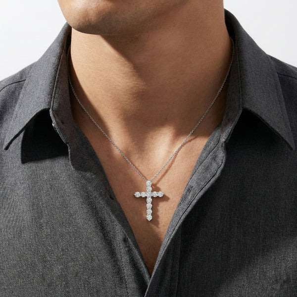 Natural Diamond Cross Pendant in 18K White Gold | Flashy hover