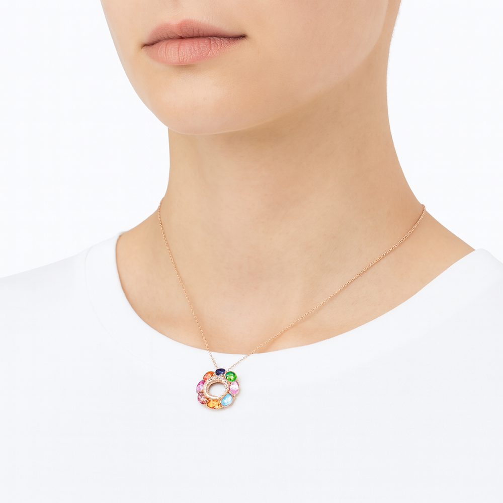 Rose Gold Sapphire Diamond Pendant Necklace 14K