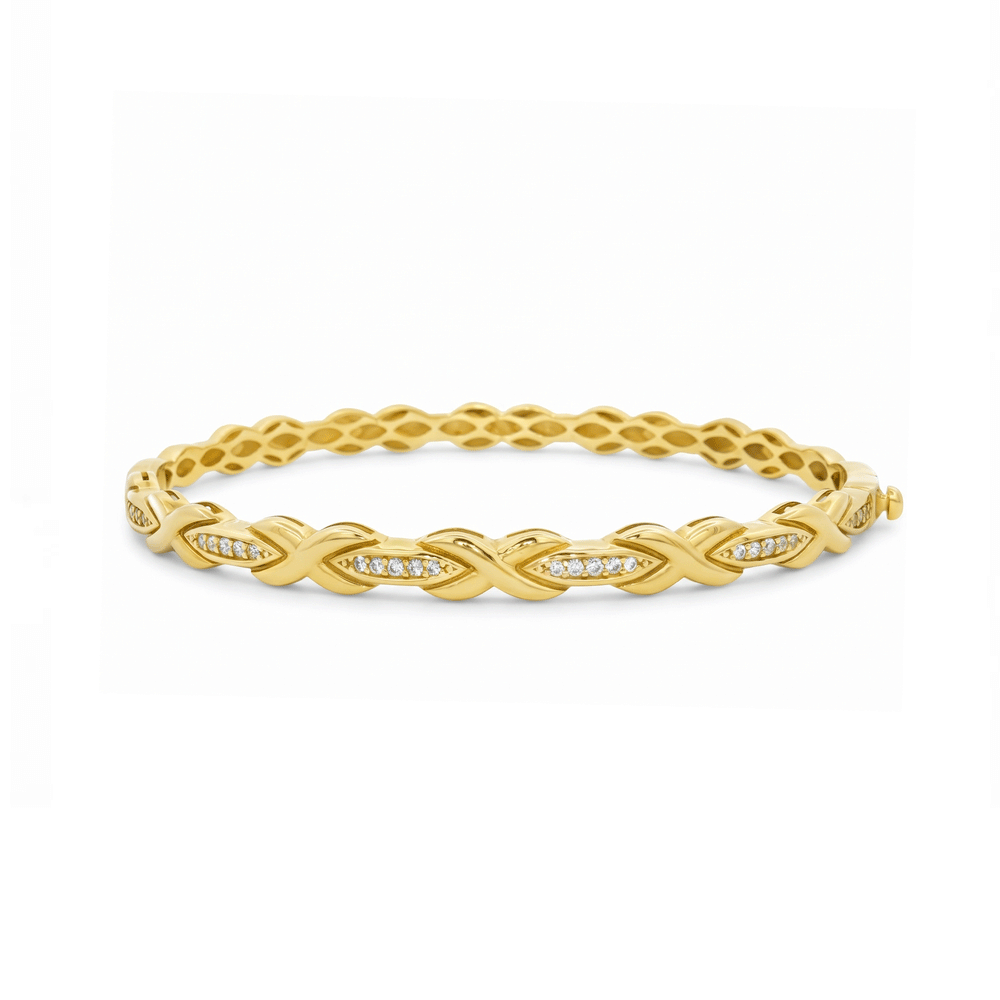 Infinity Twist Gold Bangle with White CZ