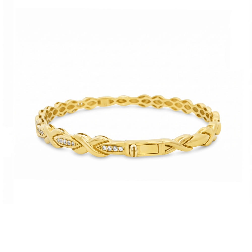 Infinity Twist Gold Bangle with White CZ