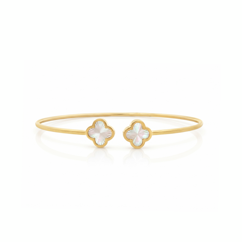 Gold Jewellery Pearl Clover Open Bangle