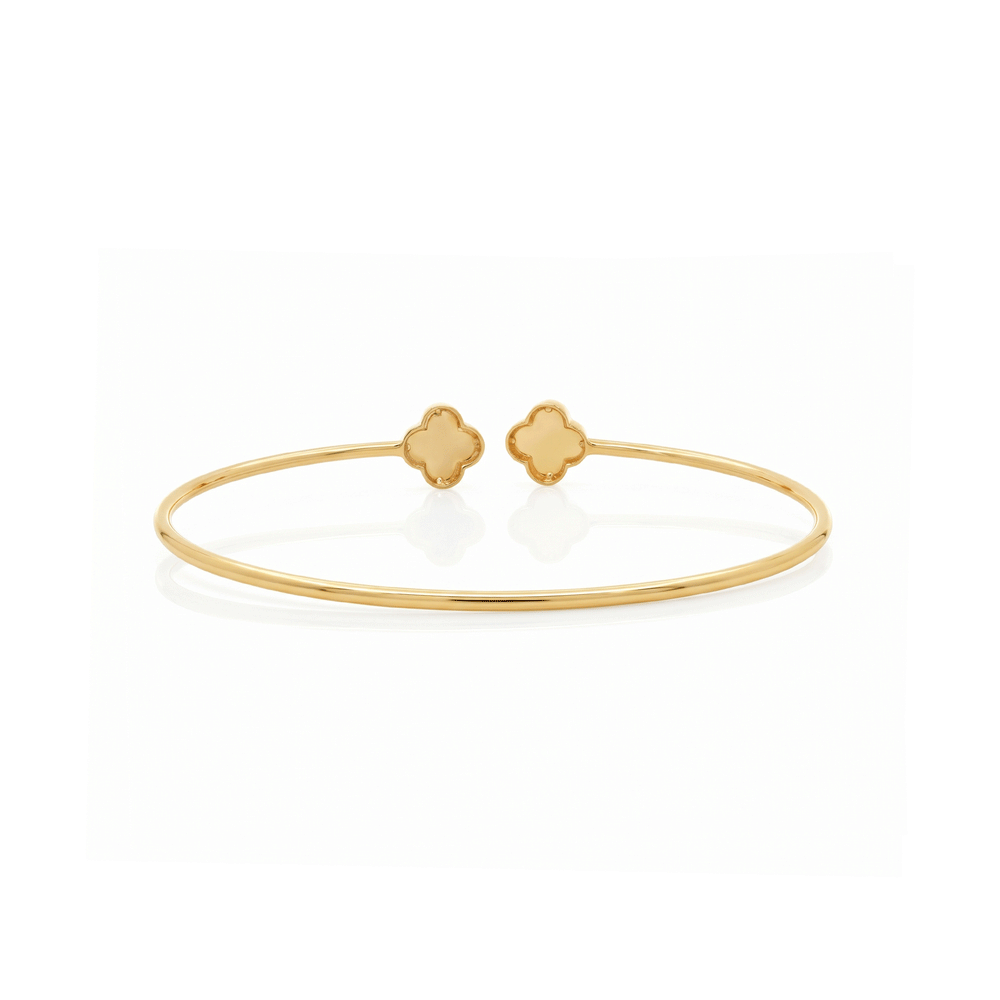 Gold Jewellery Pearl Clover Open Bangle