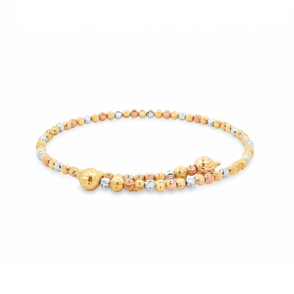 18K Gold TriTone Ribbed Bead Bangle