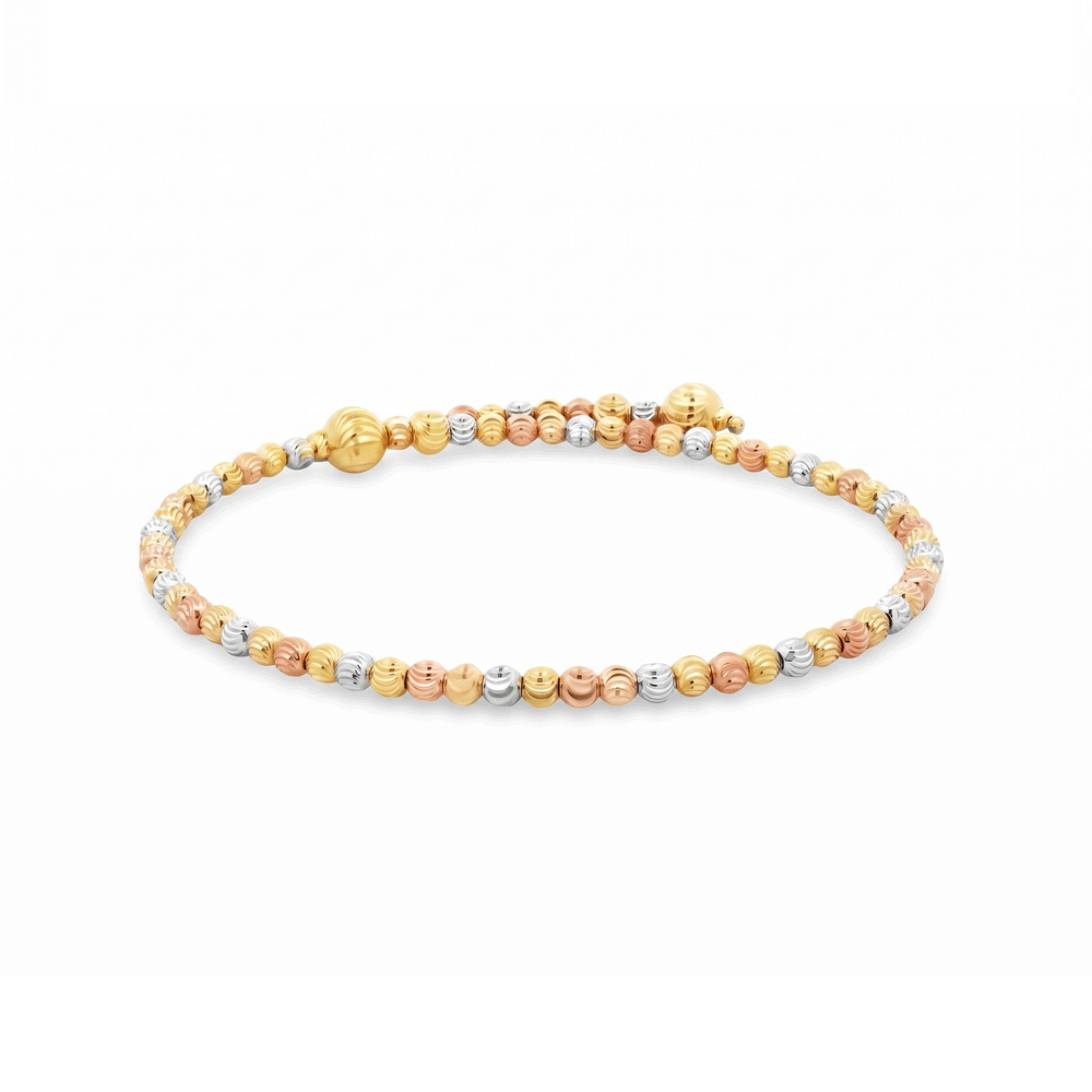 18K Gold TriTone Ribbed Bead Bangle