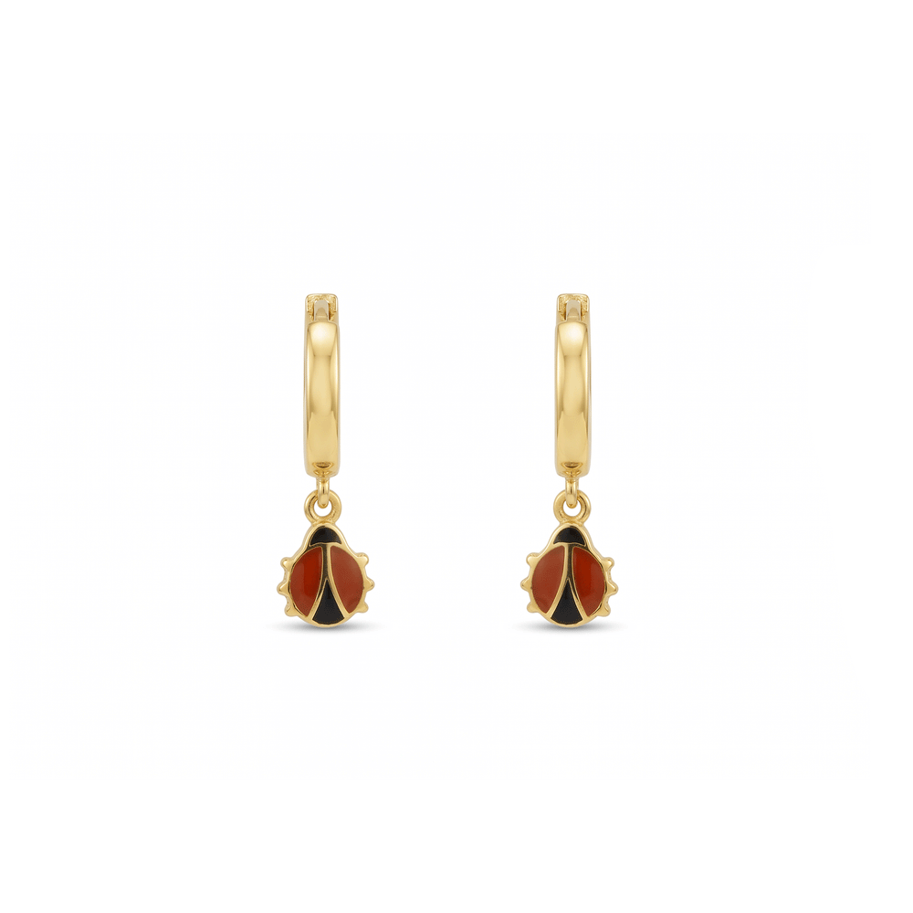 Gold Ladybug Charm Hoop Earrings – 18K Gold