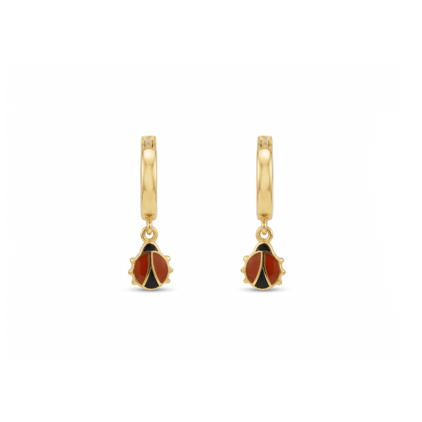Gold Ladybug Charm Hoop Earrings – 18K Gold