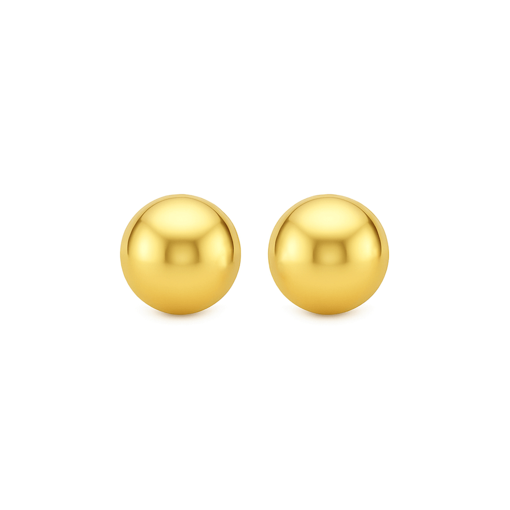 18K Gold Women’s Ball Stud Earrings – Classic High-Polish Finish