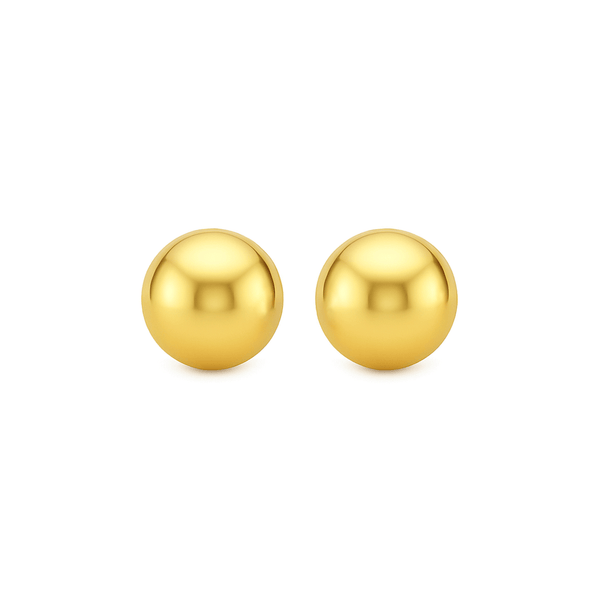18K Gold Women’s Ball Stud Earrings – Classic High-Polish Finish