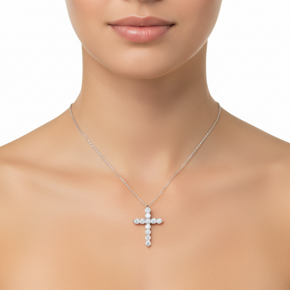 Natural Diamond Cross Pendant in 18K White Gold | Flashy