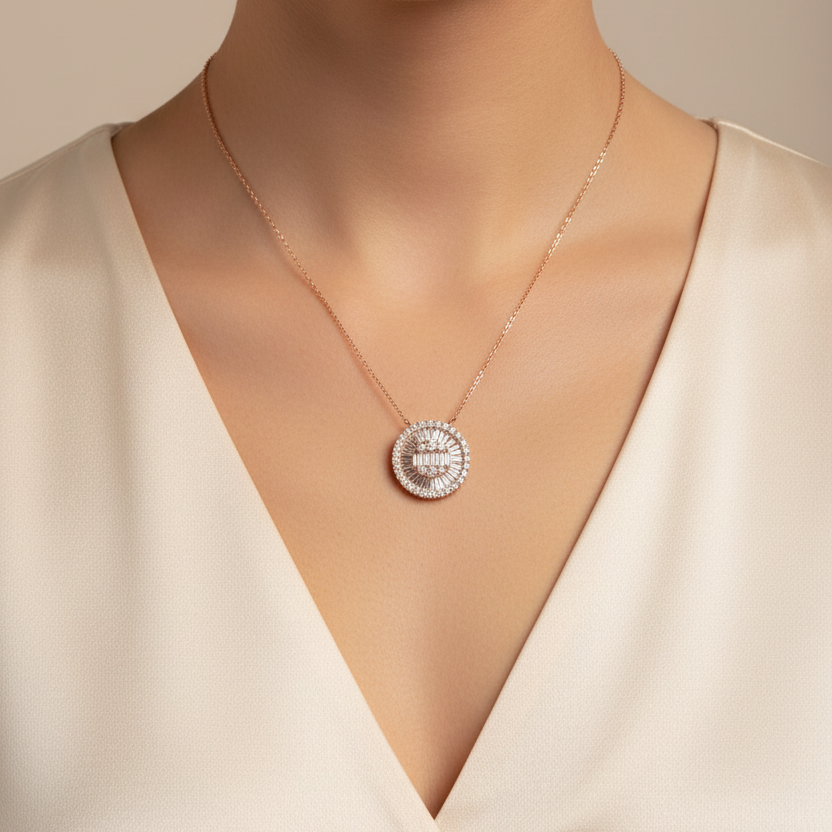 18K Rose Gold Diamond Circle Pendant Necklace | Flashy Jewellery