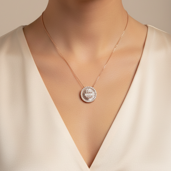 18K Rose Gold Diamond Circle Pendant Necklace | Flashy Jewellery hover