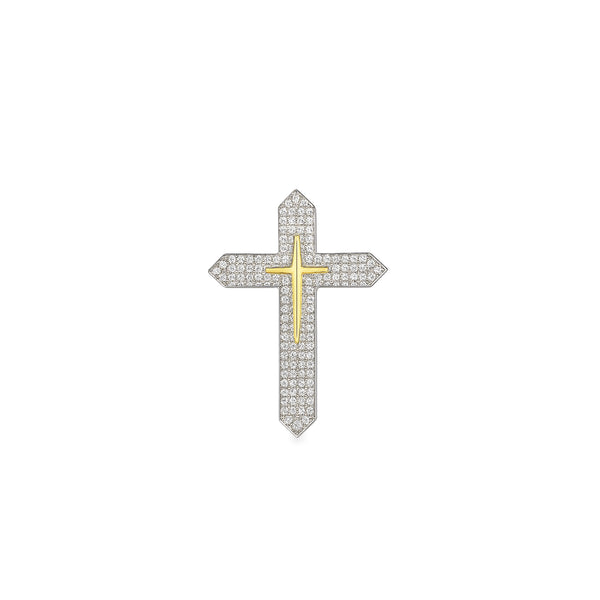 Natural Diamond Cross Pendant in 18K White Gold | Flashy