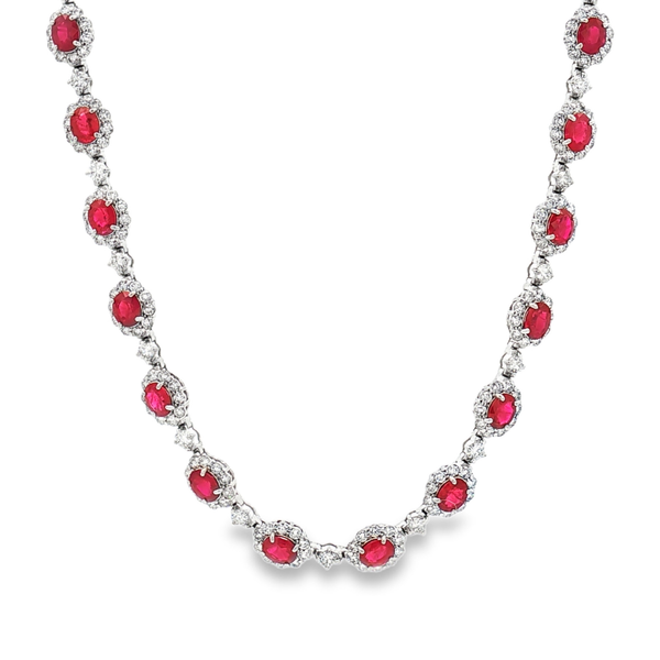 Luxury 18K White Gold Ruby & Diamond Necklace – Flashy Jewellery