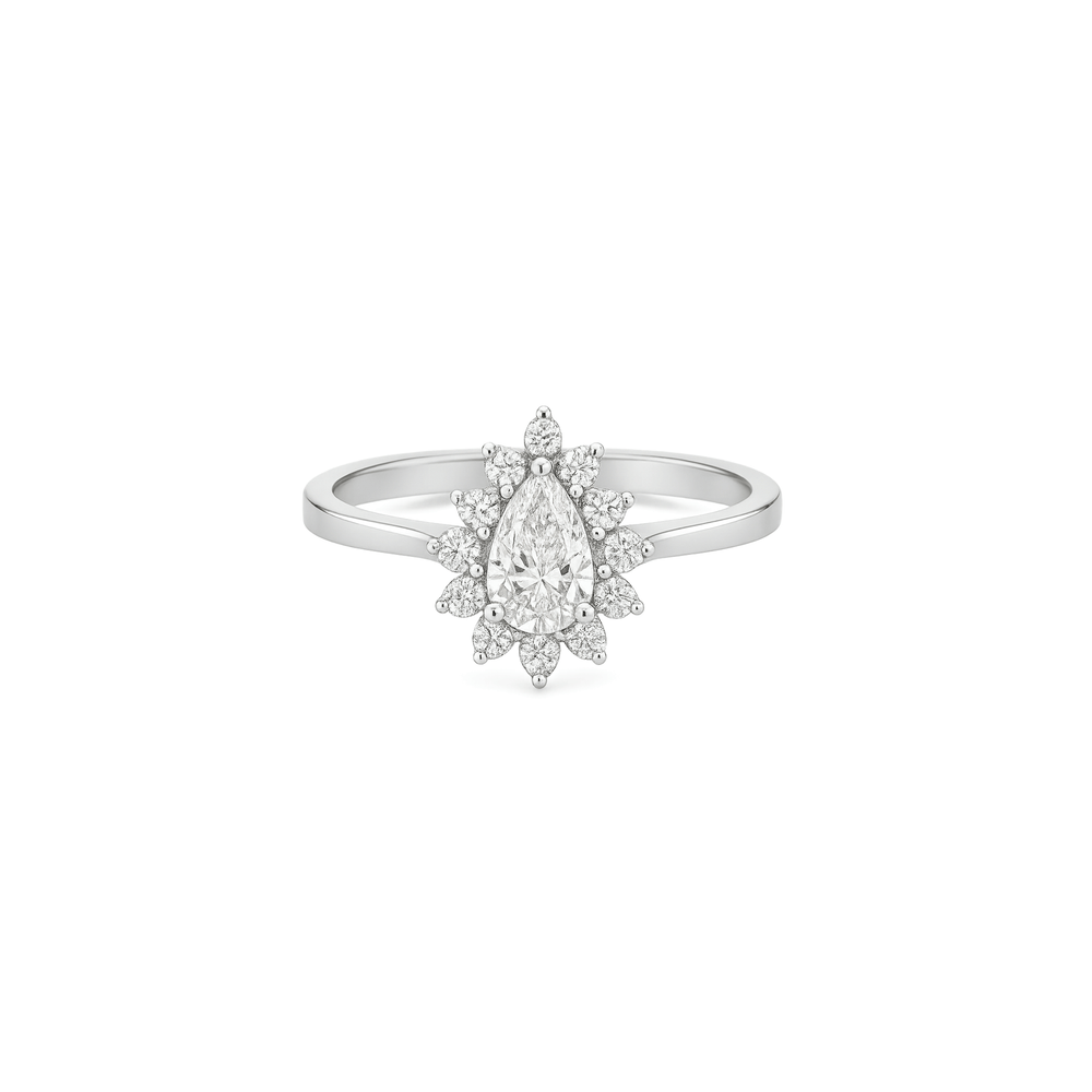 18K White Gold Natural Diamond Halo Engagement Ring