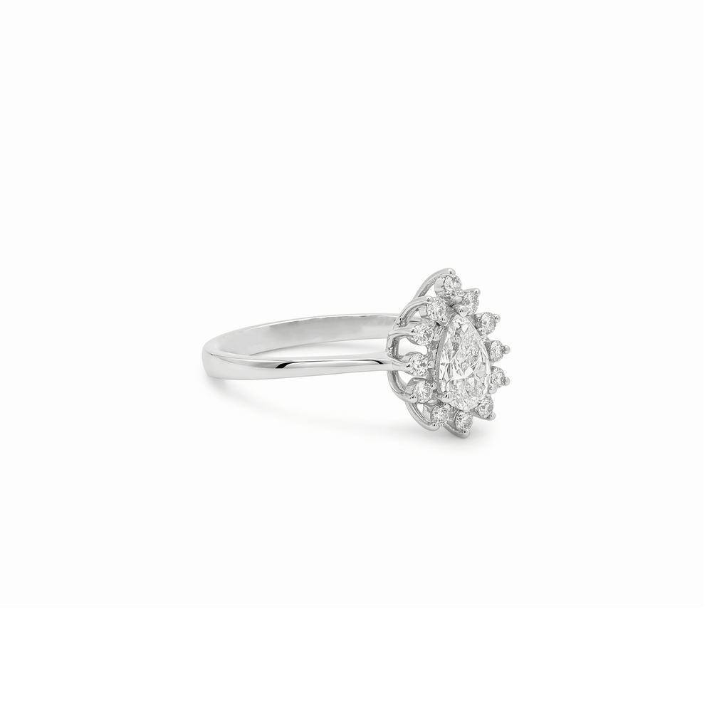 18K White Gold Natural Diamond Halo Engagement Ring